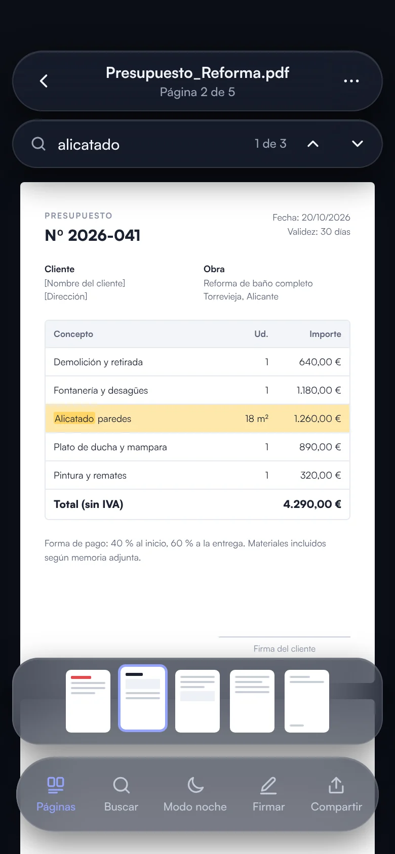 Visor de PDF de Docselemental con miniaturas y barra de herramientas